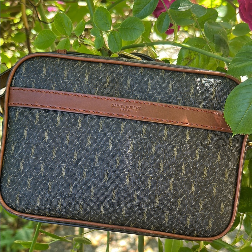 Saint Laurent Black and Brown Belt Bag with Leather Trim